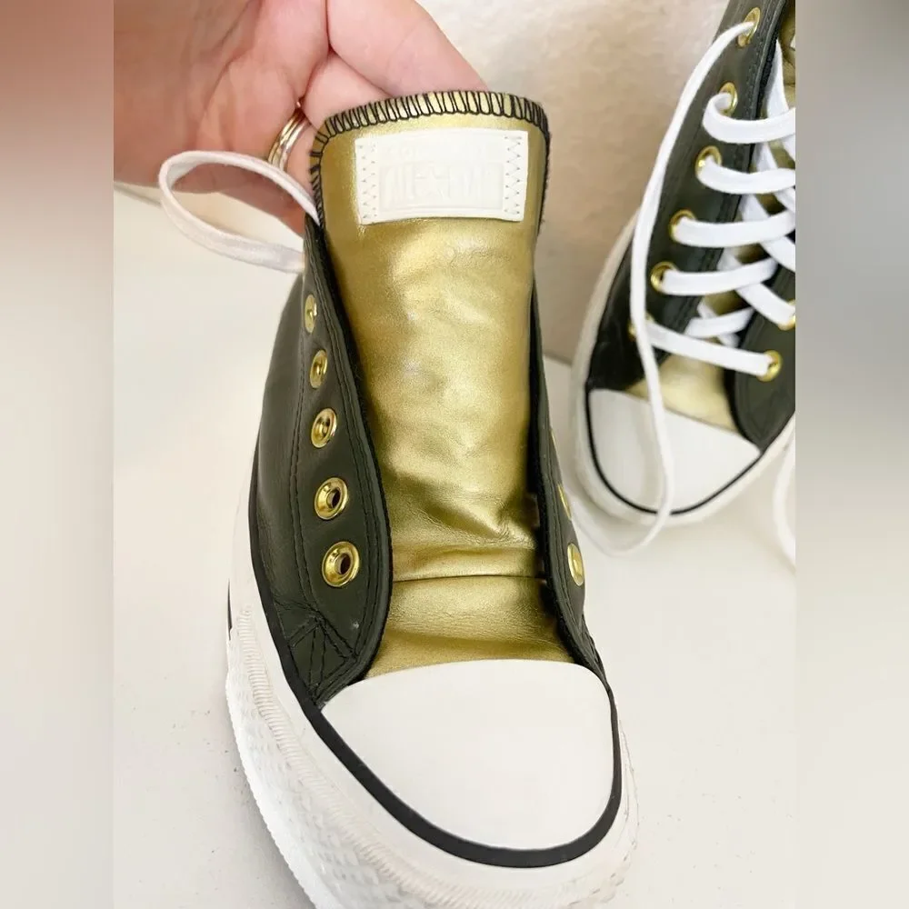 Converse Platform sneaker Low Women Sneakers Khaki and gold Leather Casual W8.5